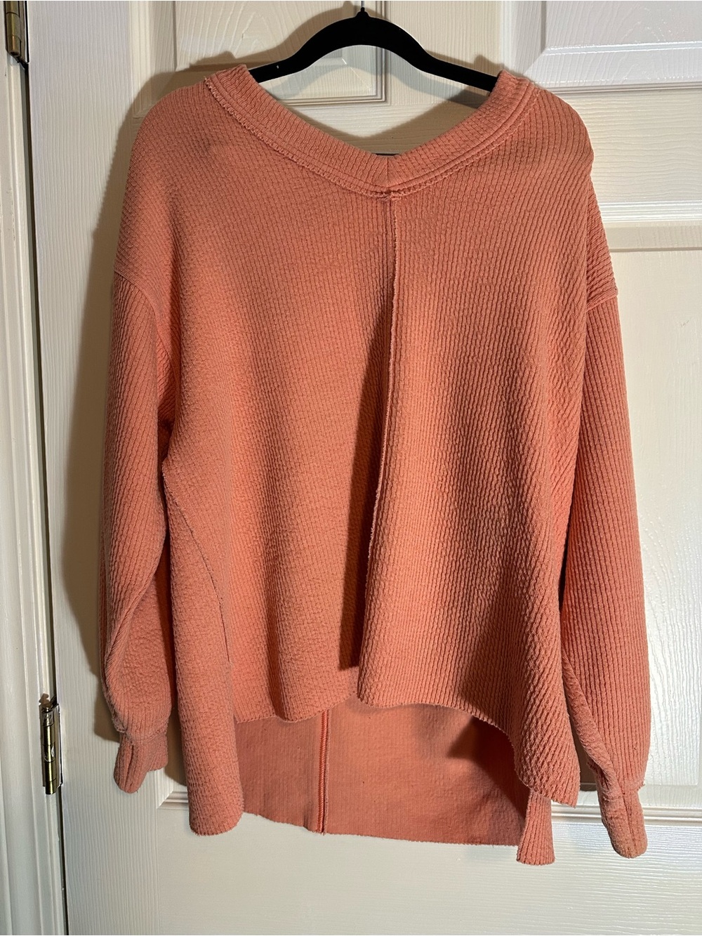 aerie Coral Scoop Neck Waffle Knit Pullover